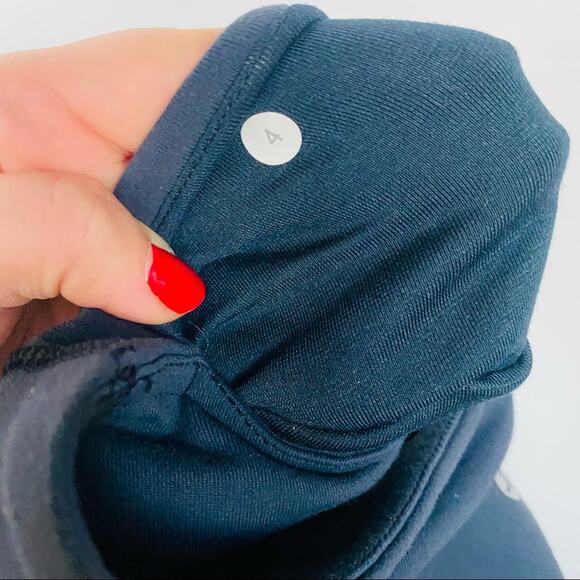 LULULEMON Navy Blue Ruched Tuxedo Satin Stripe Leggings Pockets 4 Yoga Pant - Picture 11 of 13